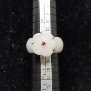 Natural Jade Carved and Mozambique Garnet 37.10 ctw Floral Ring in Sterling